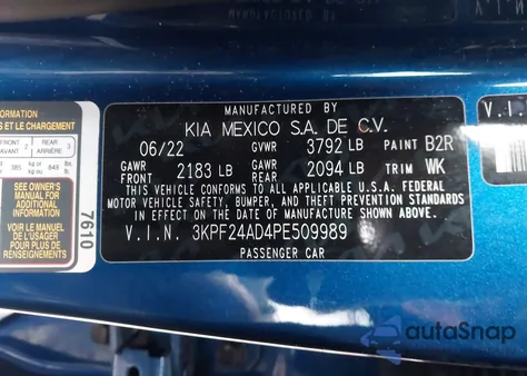 2023 Kia Forte Lxs from USA, damaged, VIN 3KPF24AD4PE509989